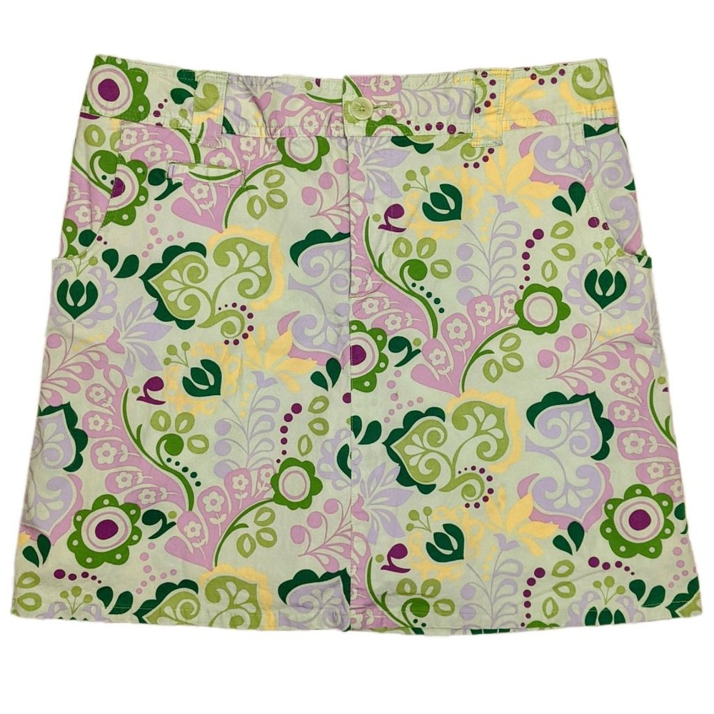 Vintage White Stag Floral Pastel Green Skort Sz 12